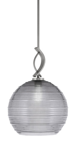 Cavella Stem Hung Mini Pendant, Graphite Finish, 12" Smoke Ribbed Glass  (3901-GP-5132)