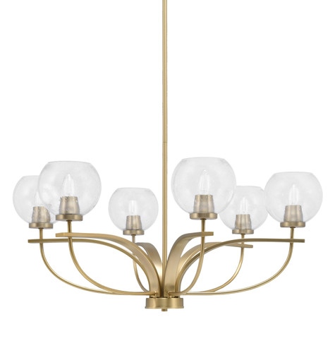 Cavella 6 Light, Uplight, Chandelier, New Age Brass Finish, 5.75" Clear Bubble Glass (3906-NAB-4100)