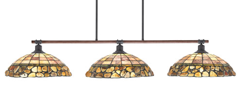 Blacksmith 3 Light Bar, Painted Wood-Look Metal & Dark Granite Finish, 16" Cobblestone Art Glass (1763-973)