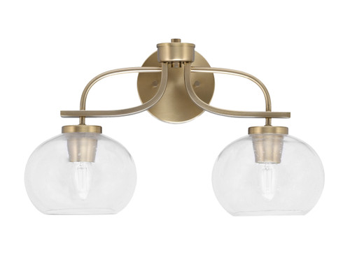 Cavella 2 Light Bath Bar, New Age Brass Finish, 7" Clear Bubble Glass (3912-NAB-202)