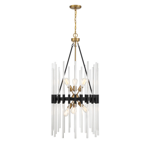 Santiago 6-Light Pendant in Matte Black with Warm Brass Accents (3-1936-6-143)