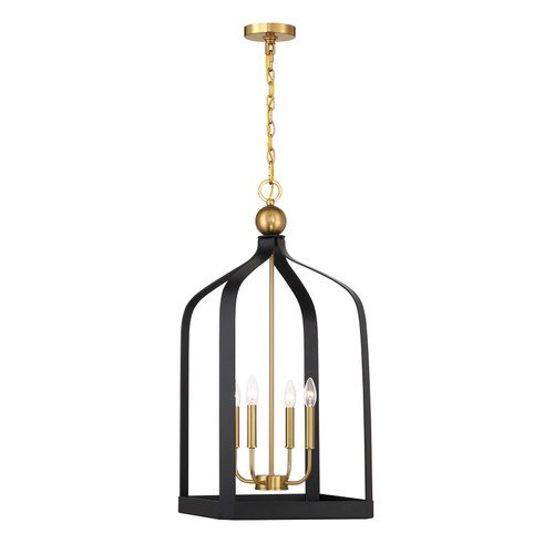 Sheffield 4-Light Pendant in Matte Black with Warm Brass Accents (7-7802-4-143)