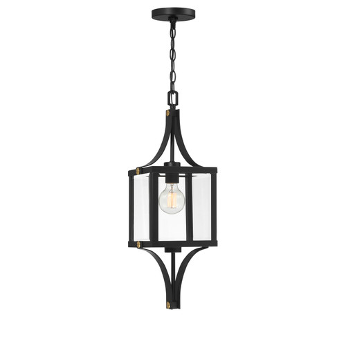 Raeburn 1-Light Outdoor Hanging Lantern in Matte Black and Weathered Brushed Brass (5-475-144)