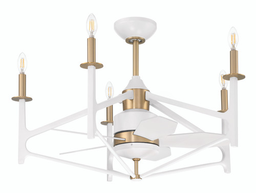 The Reserve 32 24" 5-Blade Ceiling Fan in White/Satin Brass w/ White Blades; Integrated Light Kit (RSV32WSB5)