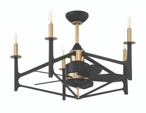 The Reserve 32 24" 5-Blade Ceiling Fan in Flat Black/Satin Brass w/ Flat Black Blades; Integrated Light Kit (RSV32FBSB5)