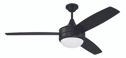 Phaze II 52" 3-Blade Ceiling Fan in Flat Black w/ Flat Black/Greywood Blades; Integrated Light Kit (PHZ52FB3)