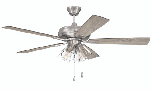 Eos 52" 5-Blade Clear 4 Light Ceiling Fan in Brushed Polished Nickel w/ Driftwood/Walnut Blades; Integrated Light Kit (ECF104BNK5-DWWLN)