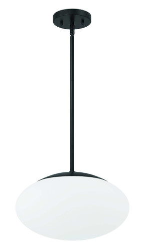 Gaze 14" 1 Light Oval Pendant in Flat Black, White Glass (56894-FB-WG)
