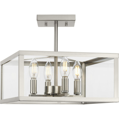 Hilllcrest Collection 13 in. Four-Light Brushed Nickel Transitional Semi-Flush Mount Light (P350264-009)