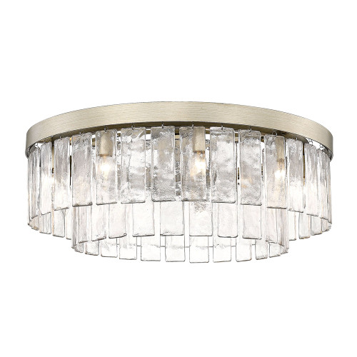 Ciara WG 9 Light Semi-Flush in White Gold with Hammered Water Glass Shade (1768-9SF WG-HWG)
