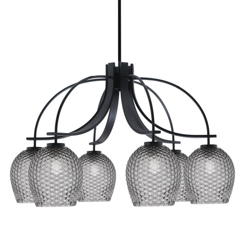 Cavella 6 Light, Downlight Chandelier, Matte Black Finish, 7.5" Smoke Textured Glass (3926-MB-4902)