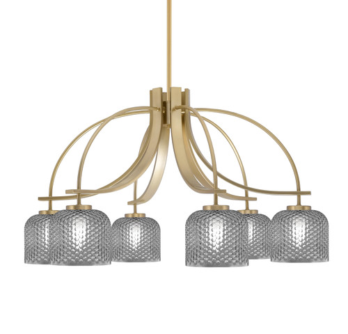 Cavella 6 Light, Downlight Chandelier, New Age Brass Finish, 6" Smoke Textured Glass (3926-NAB-4612)