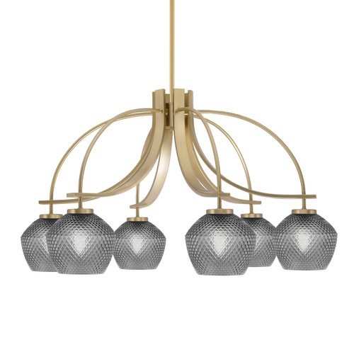 Cavella 6 Light, Downlight Chandelier, New Age Brass Finish, 6" Smoke Textured Glass (3926-NAB-4622)
