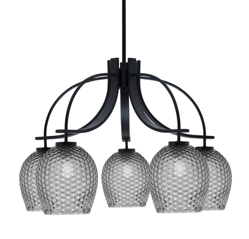 Cavella 5 Light, Downlight Chandelier, Matte Black Finish, 7.5" Smoke Textured Glass (3925-MB-4902)