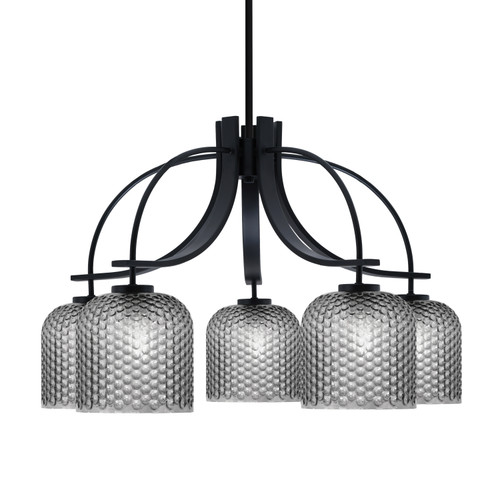 Cavella 5 Light, Downlight Chandelier, Matte Black Finish, 7" Smoke Textured Glass (3925-MB-4912)