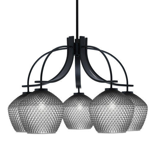 Cavella 5 Light, Downlight Chandelier, Matte Black Finish, 9" Smoke Textured Glass (3925-MB-4922)