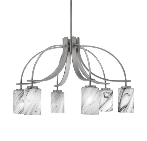 Cavella 6 Light, Downlight Chandelier, Graphite Finish, 4" Onyx Swirl Glass  (3926-GP-3009)