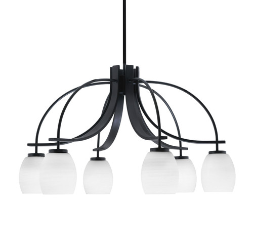 Cavella 6 Light, Downlight Chandelier, Matte Black Finish, 5" White Linen Glass (3926-MB-615)