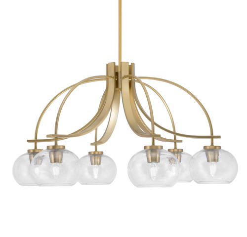 Cavella 6 Light, Downlight Chandelier, New Age Brass Finish, 7" Clear Bubble Glass (3926-NAB-202)