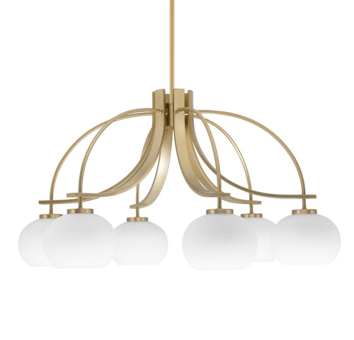 Cavella 6 Light, Downlight Chandelier, New Age Brass Finish, 7" White Muslin Glass (3926-NAB-212)