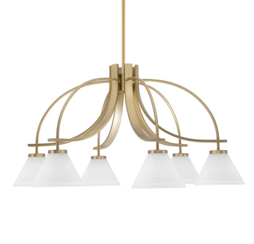 Cavella 6 Light, Downlight Chandelier, New Age Brass Finish, 7" White Muslin Glass  (3926-NAB-312)