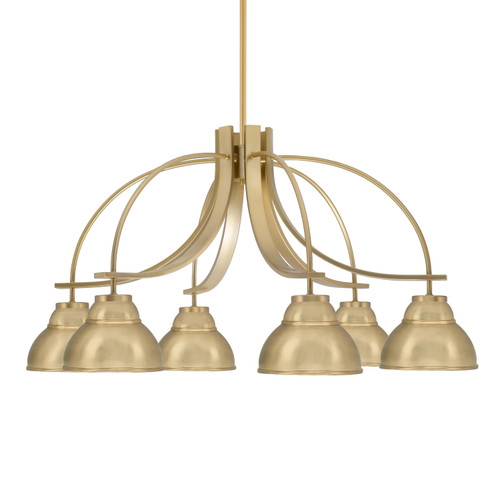 Cavella 6 Light, Downlight Chandelier, New Age Brass Finish, 7" New Age Brass Double Bubble Metal Shades (3926-NAB-427)