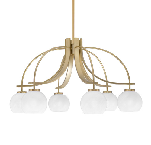 Cavella 6 Light, Downlight Chandelier, New Age Brass Finish, 5.75" White Marble Glass  (3926-NAB-4101)