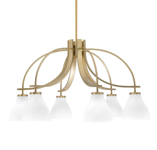Cavella 6 Light, Downlight Chandelier, New Age Brass Finish, 6.25" White Marble Glass  (3926-NAB-4761)