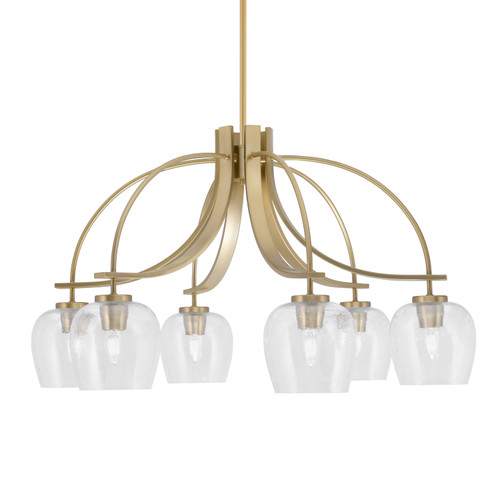 Cavella 6 Light, Downlight Chandelier, New Age Brass Finish, 6" Clear Bubble Glass  (3926-NAB-4810)