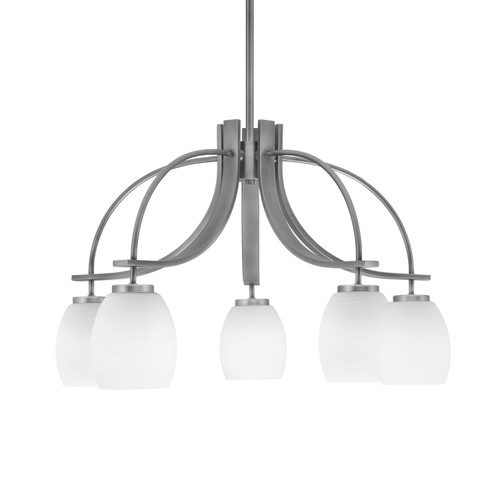 Cavella 5 Light, Downlight Chandelier, Graphite Finish, 5" White Linen Glass (3925-GP-615)