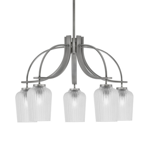 Cavella 5 Light, Downlight Chandelier, Graphite Finish, 5.75" Clear Textured Glass (3925-GP-4250)