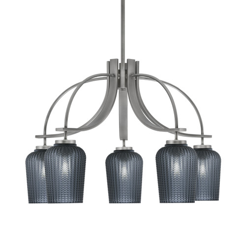 Cavella 5 Light, Downlight Chandelier, Graphite Finish, 5.75" Smoke Textured Glass (3925-GP-4252)