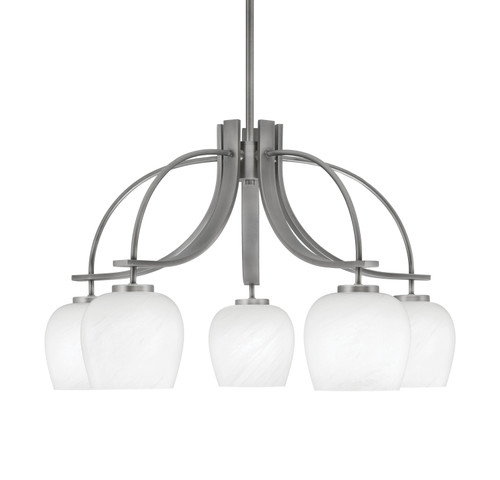 Cavella 5 Light, Downlight Chandelier, Graphite Finish, 6" White Marble Glass (3925-GP-4811)