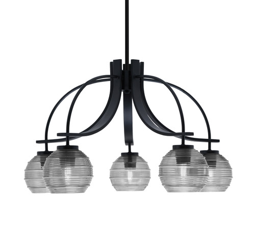 Cavella 5 Light, Downlight Chandelier, Matte Black Finish, 6" Smoke Ribbed Glass (3925-MB-5112)