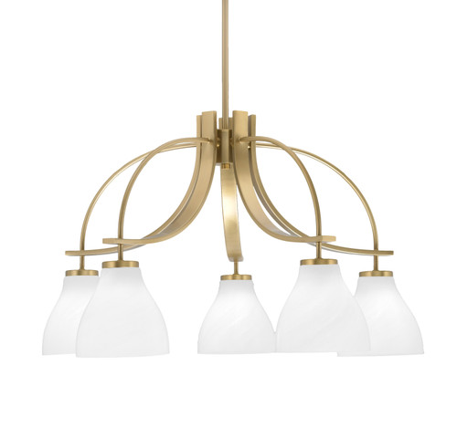 Cavella, 5 Light,Downlight Chandelier, New Age Brass Finish, 6.25" White Marble Glass (3925-NAB-4761)