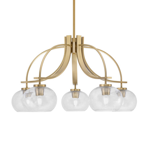 Cavella 5 Light, Downlight Chandelier, New Age Brass Finish, 7" Clear Bubble Glass (3925-NAB-202)