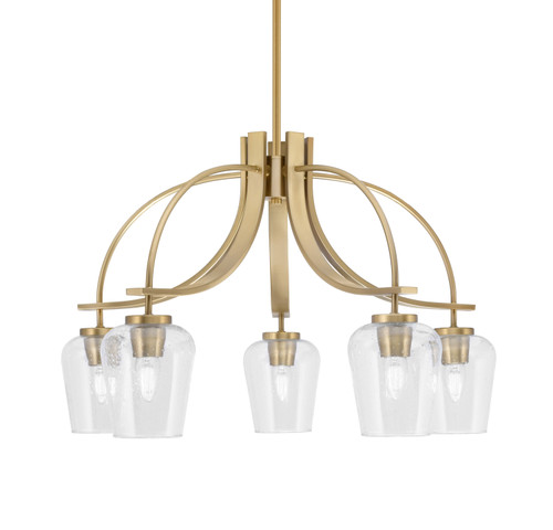 Cavella 5 Light, Downlight Chandelier, New Age Brass Finish, 5" Clear Bubble Glass (3925-NAB-210)