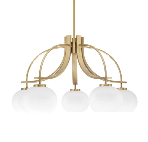 Cavella 5 Light, Downlight Chandelier, New Age Brass Finish, 7" White Muslin Glass (3925-NAB-212)