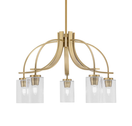 Cavella 5 Light, Downlight Chandelier, New Age Brass Finish, 4" Clear Bubble Glass (3925-NAB-300)