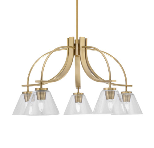 Cavella 5 Light, Downlight Chandelier, New Age Brass Finish, 7" Clear Bubble Glass (3925-NAB-302)