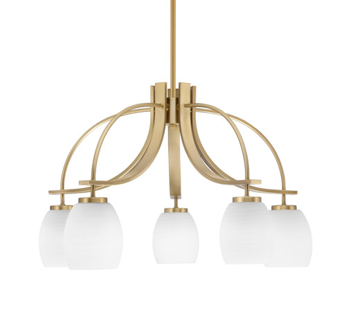 Cavella 5 Light, Downlight Chandelier, New Age Brass Finish, 5" White Linen Glass (3925-NAB-615)