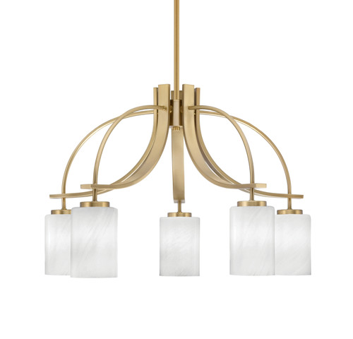 Cavella 5 Light, Downlight Chandelier, New Age Brass Finish, 4" White Marble Glass (3925-NAB-3001)