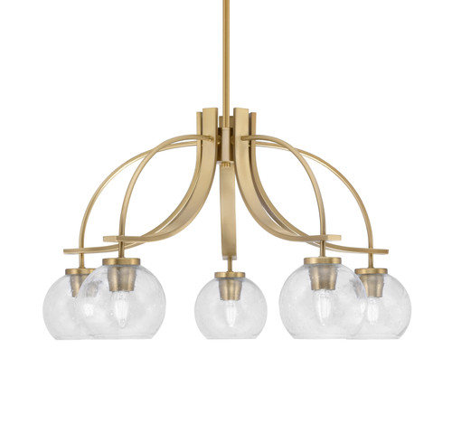 Cavella 5 Light, Downlight Chandelier, New Age Brass Finish, 5.75" Clear Bubble Glass (3925-NAB-4100)