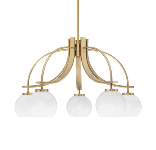Cavella 5 Light, Downlight Chandelier, New Age Brass Finish, 5.75" White Marble Glass (3925-NAB-4101)