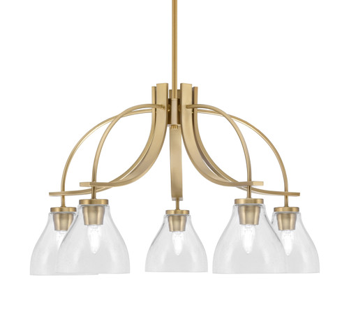 Cavella 5 Light, Downlight Chandelier, New Age Brass Finish, 6.25" Clear Bubble Glass (3925-NAB-4760)