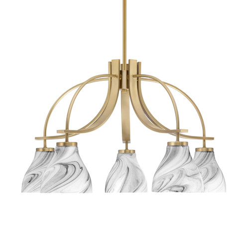 Cavella 5 Light, Downlight Chandelier, New Age Brass Finish, 6.25" Onyx Swirl Glass (3925-NAB-4769)