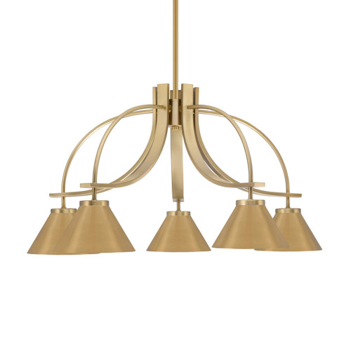 Cavella 5 Light, Downlight Chandelier, New Age Brass Finish, 7" New Age Brass Cone Metal Shades (3925-NAB-421)