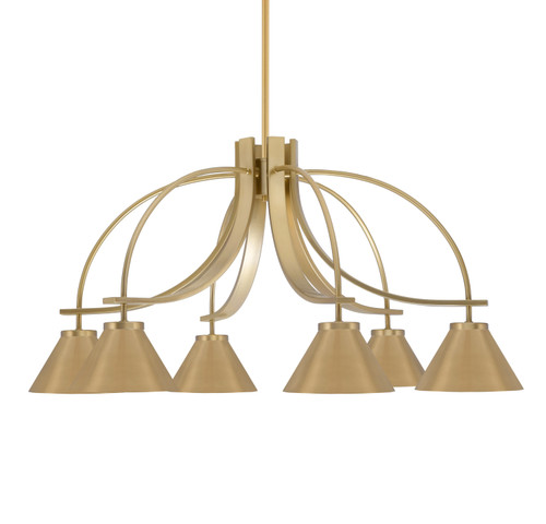 Cavella 6 Light, Downlight Chandelier, New Age Brass Finish, 7" New Age Brass Cone Metal Shades  (3926-NAB-421)