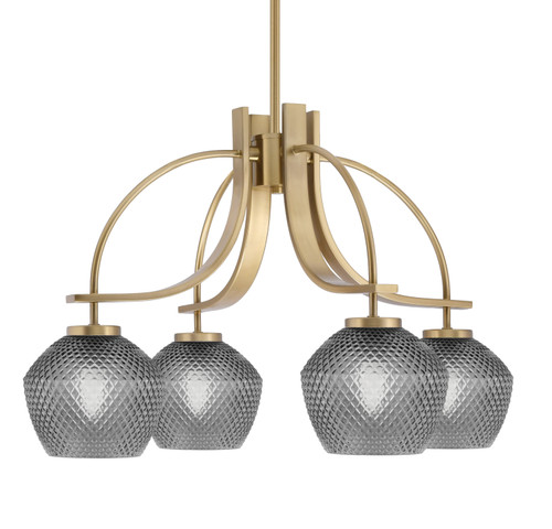 Cavella 4 Light, Downlight Chandelier, New Age Brass Finish, 6" Smoke Textured Glass (3924-NAB-4622)
