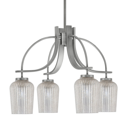 Cavella 4 Light, Downlight Chandelier, Graphite Finish, 5" Silver Textured Glass (3924-GP-4253)